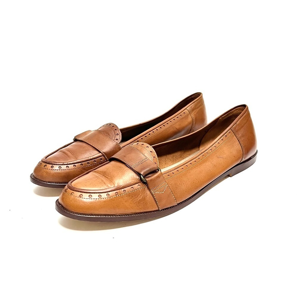 Vintage 1980s tan leather women's brogue slip on loafers - Picture 6 of 8